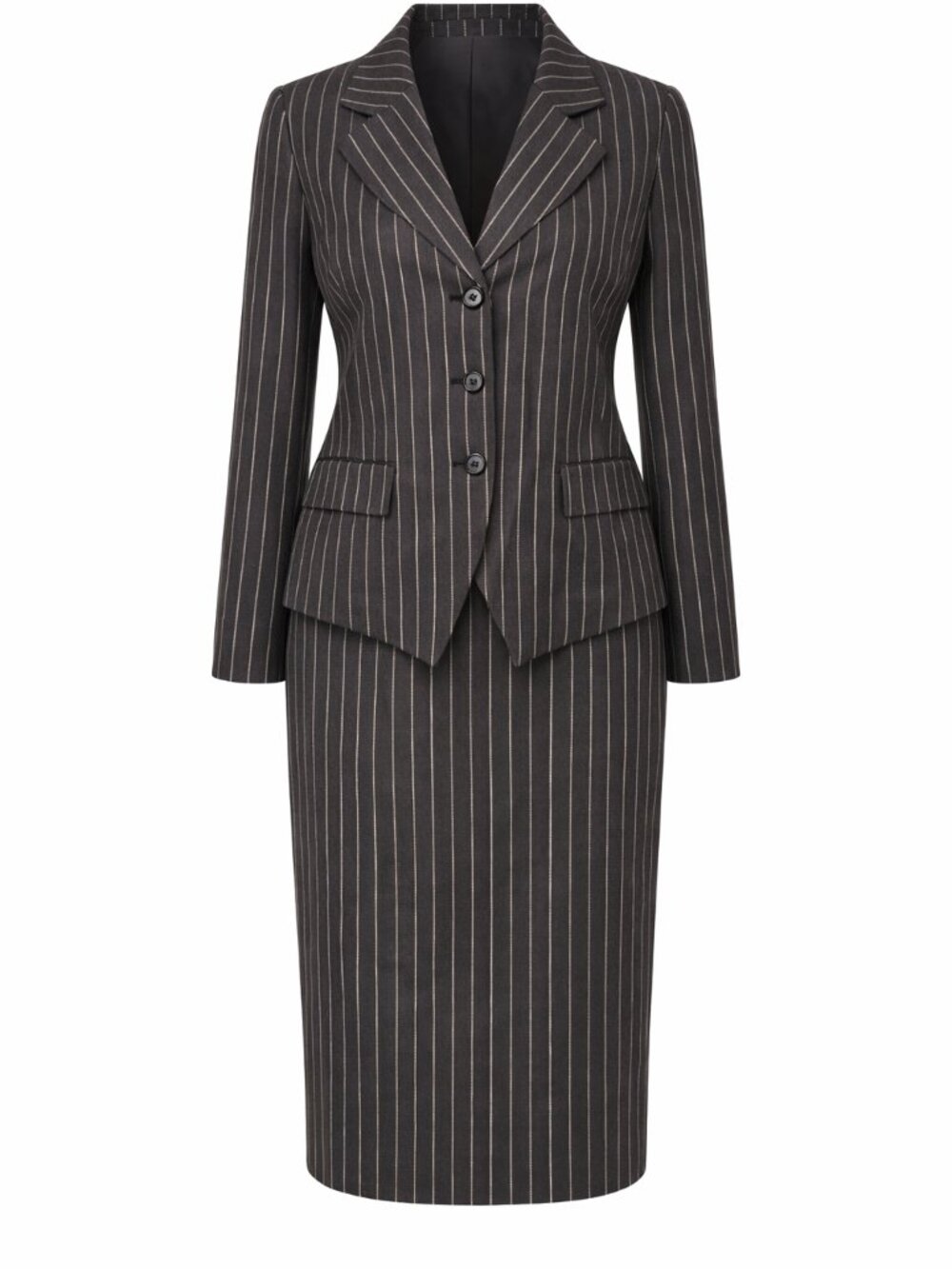 VTG Sears Executive Collection Black Silver Pinstripe Blazer/Skirt Suit Size 14